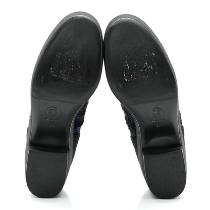Chanel Tweed Lace Up Platform Oxfords 38 Black Blue 5 of 12