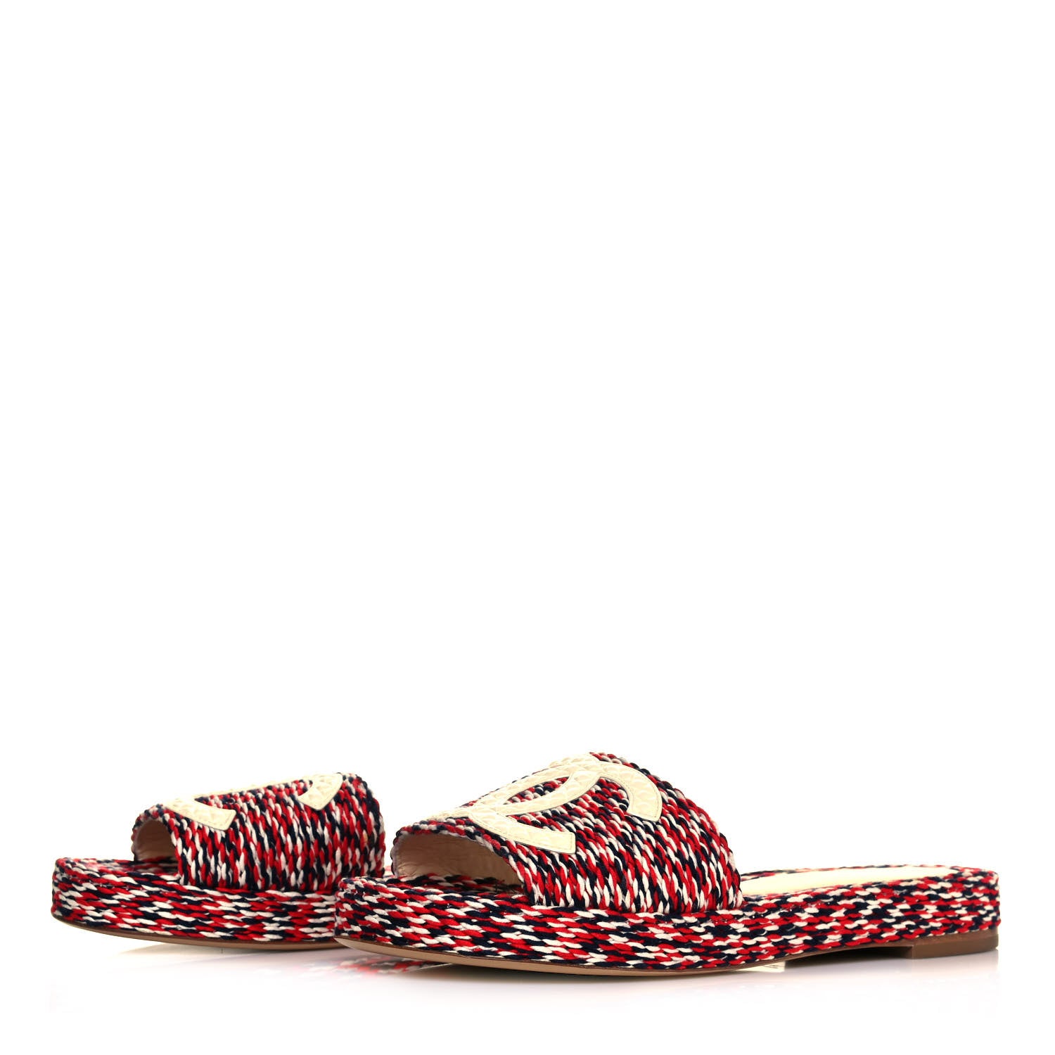 Chanel Cord CC Espadrille Slip On Sandals 41 Red Blue White 3 of 7
