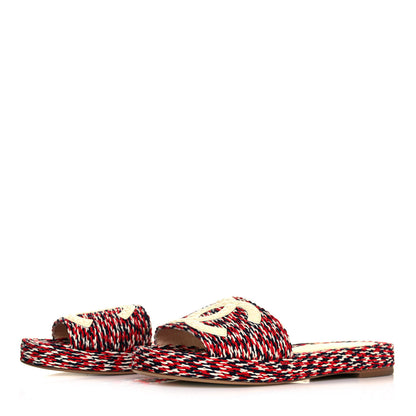 Chanel Cord CC Espadrille Slip On Sandals 41 Red Blue White 3 of 7