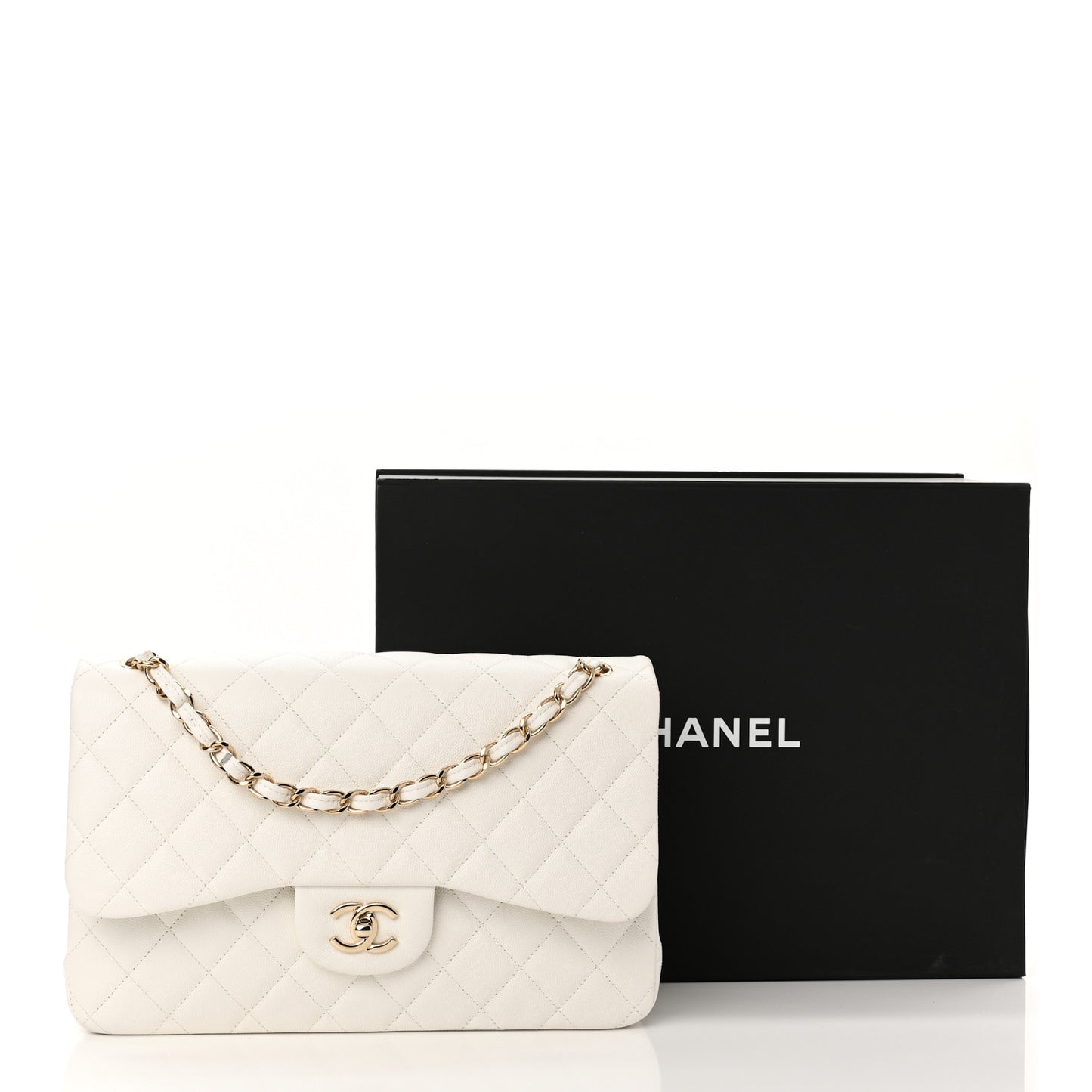 Caviar Quilted Jumbo Double Flap White