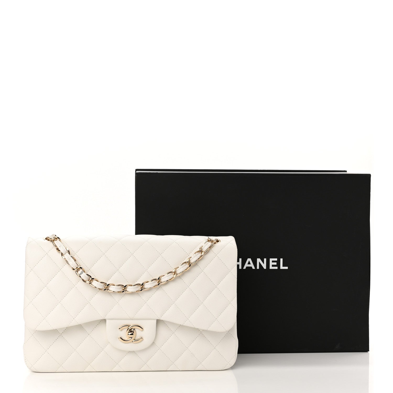 Chanel Caviar Quilted Jumbo Double Flap White 11 of 11