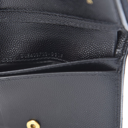 Saint Laurent Grain De Poudre Matelasse Chevron Monogram Compact Zip Around Wallet Black 8 of 10