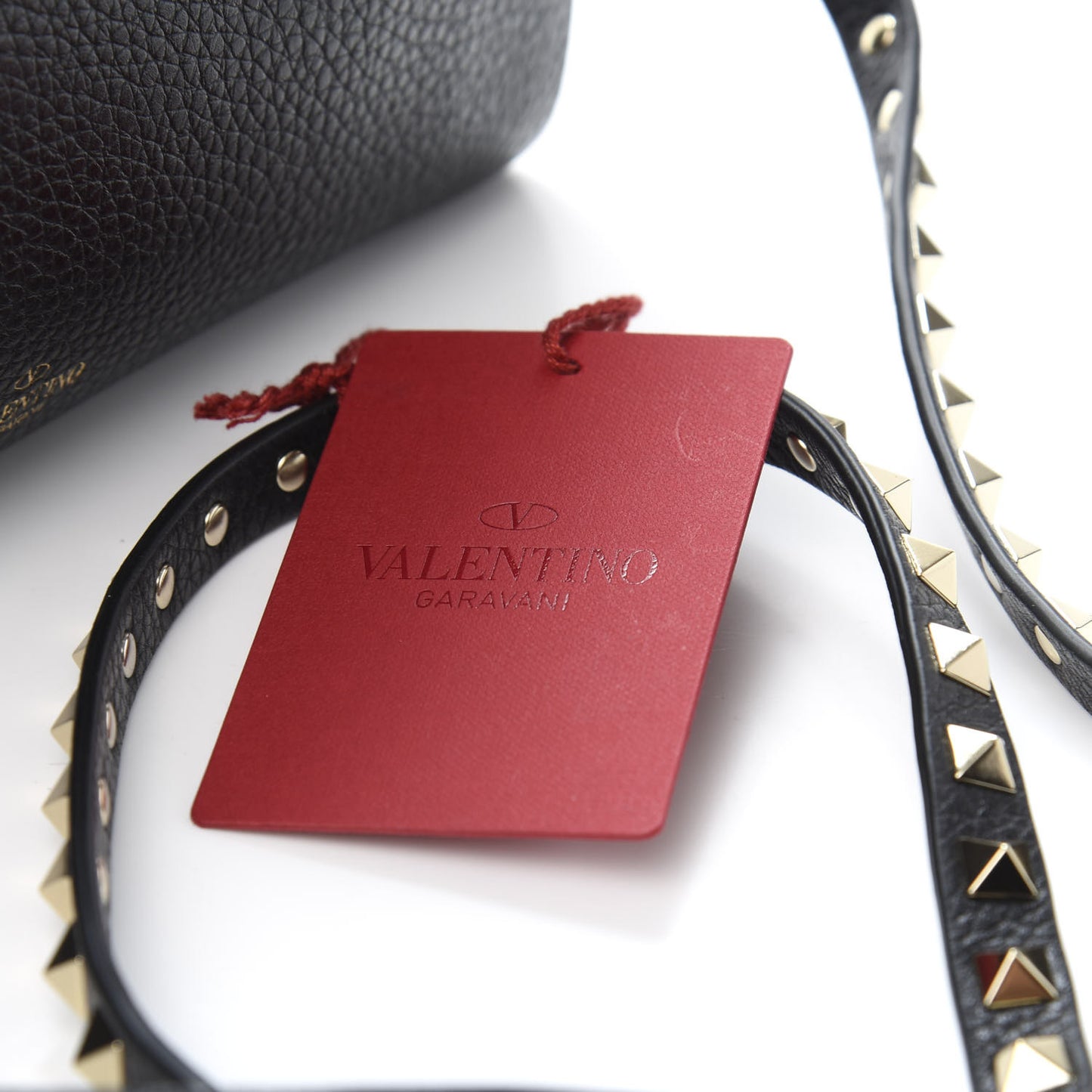 Grainy Calfskin Rockstud Double Flap Crossbody Bag Black