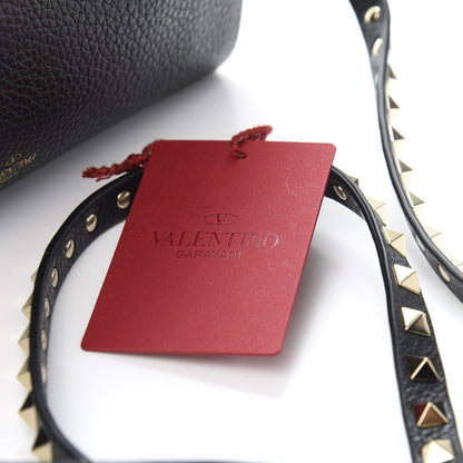 Valentino Garavani Grainy Calfskin Rockstud Double Flap Crossbody Bag Black 12 of 13