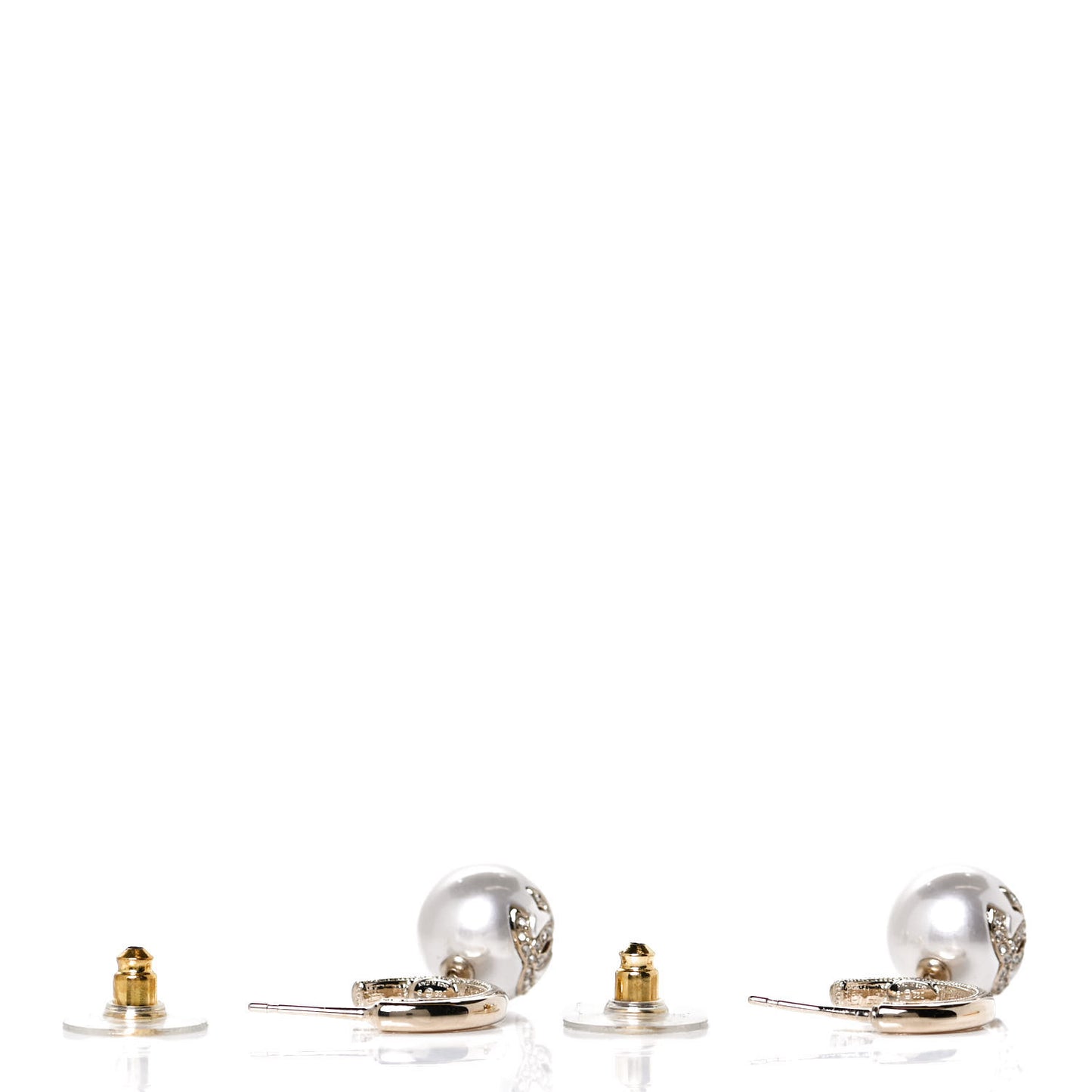 Pearl Crystal CC Drop Earrings Gold Pearly White