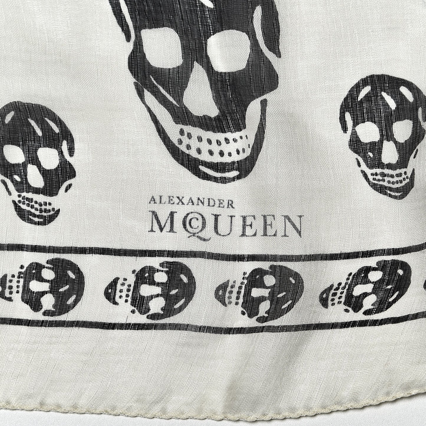 Silk Chiffon Skull Scarf Ivory Black