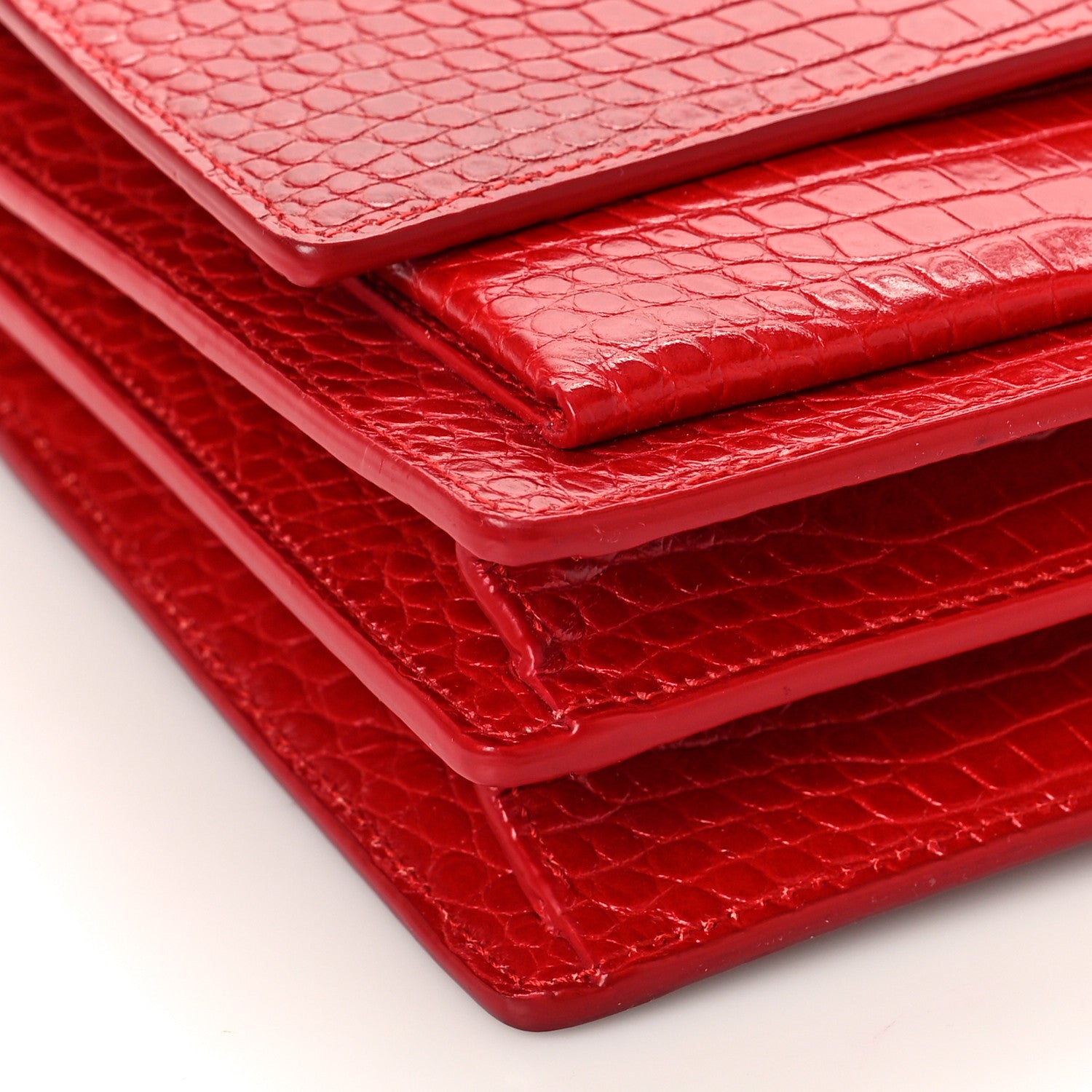 Saint Laurent Calfskin Crocodile Embossed Medium Monogram Sunset Rouge Eros 8 of 9