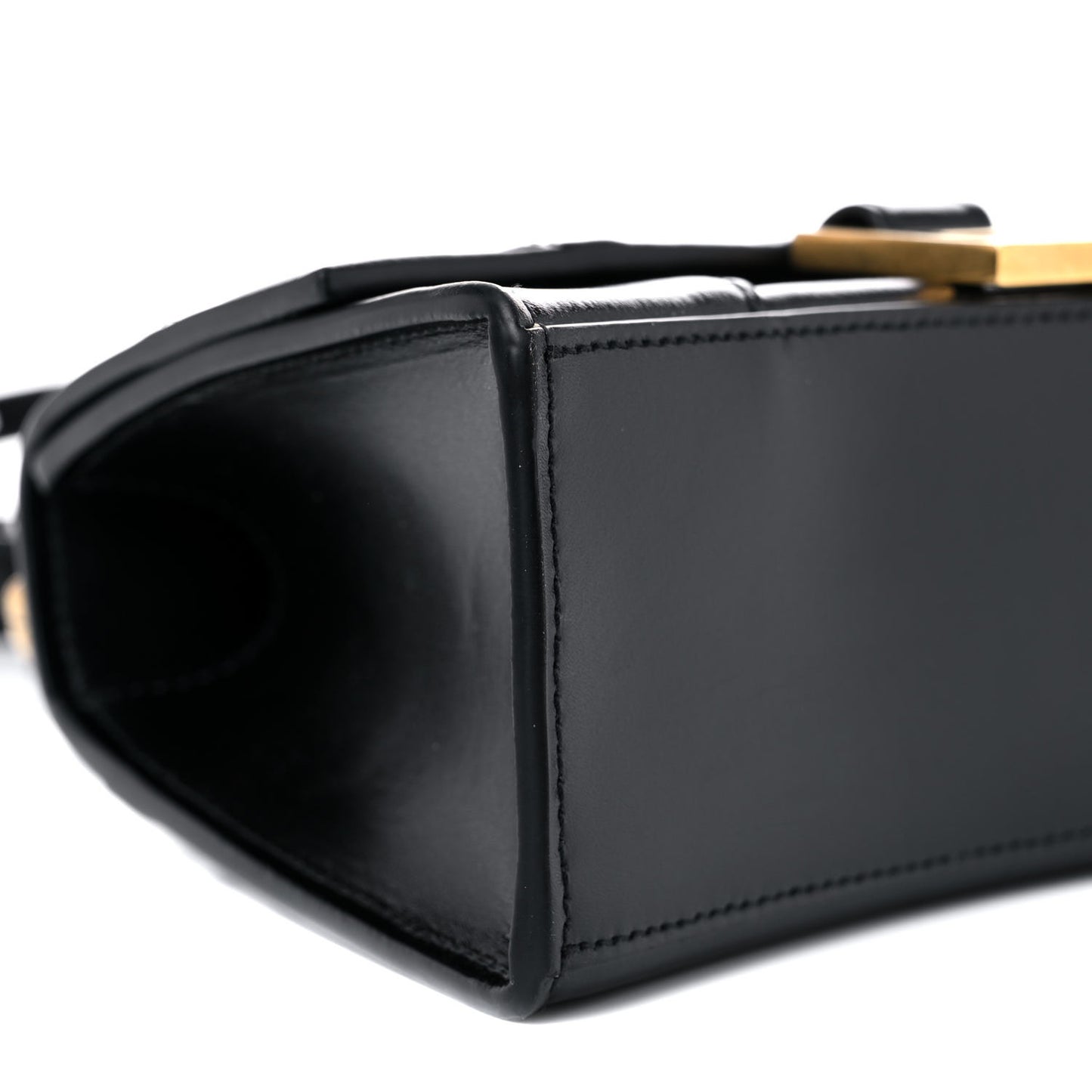 Shiny Box Calfskin Hourglass Top Handle Bag XS Black