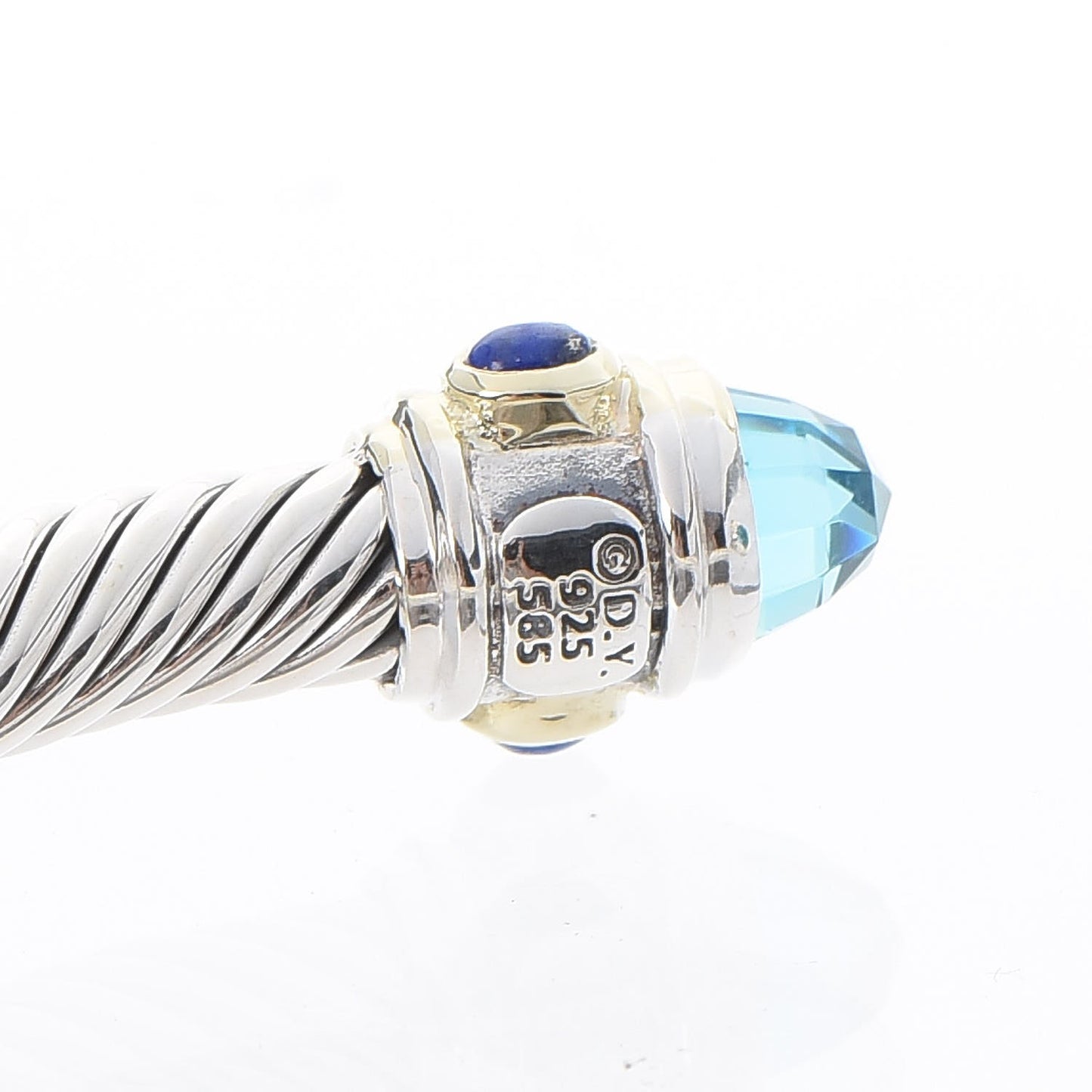 Sterling Silver 14K Yellow Gold Blue Topaz Lapis Lazuli 5mm Cable Renaissance Bracelet
