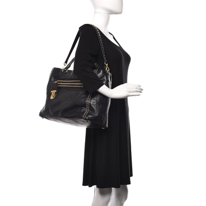 Prada Glace Calfskin Studded Shoulder Bag Black 2 of 14