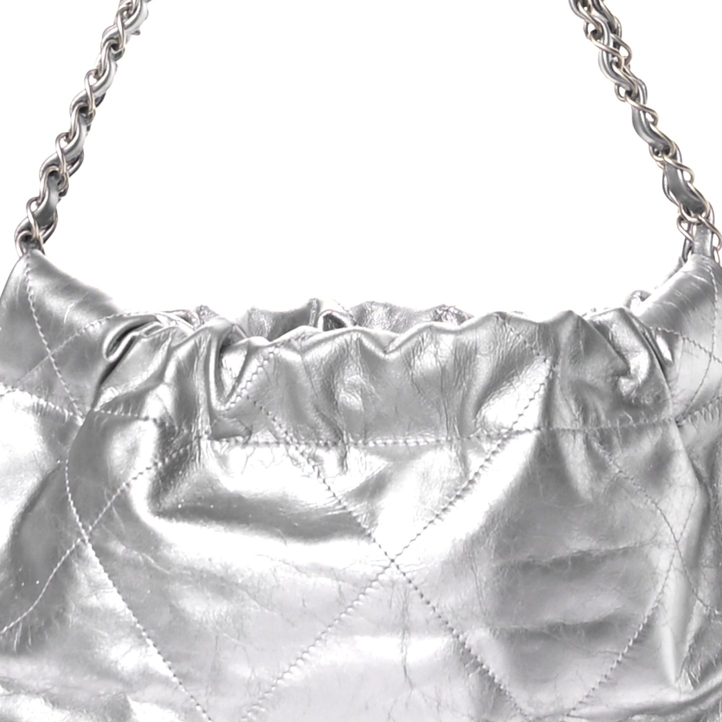 Metallic Calfskin Quilted Small Chanel 22 Silver