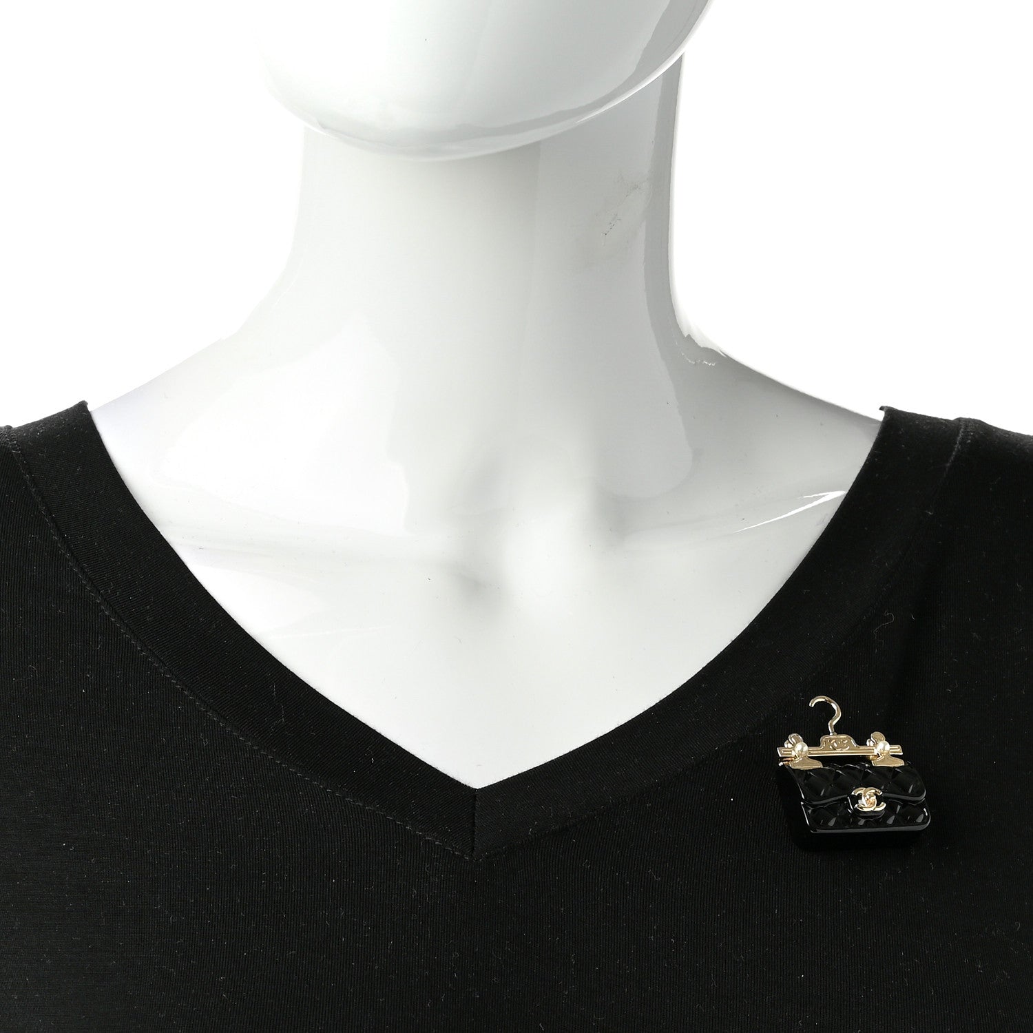 Chanel Metal Enamel Quilted Flap Hanger Brooch Gold Black 2 of 5