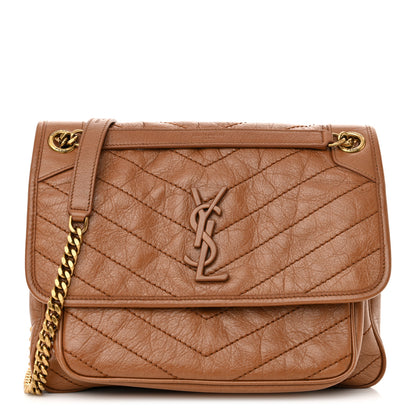 Saint Laurent Crinkled Calfskin Matelasse Monogram Medium Niki Chain Satchel Caramel 1 of 13