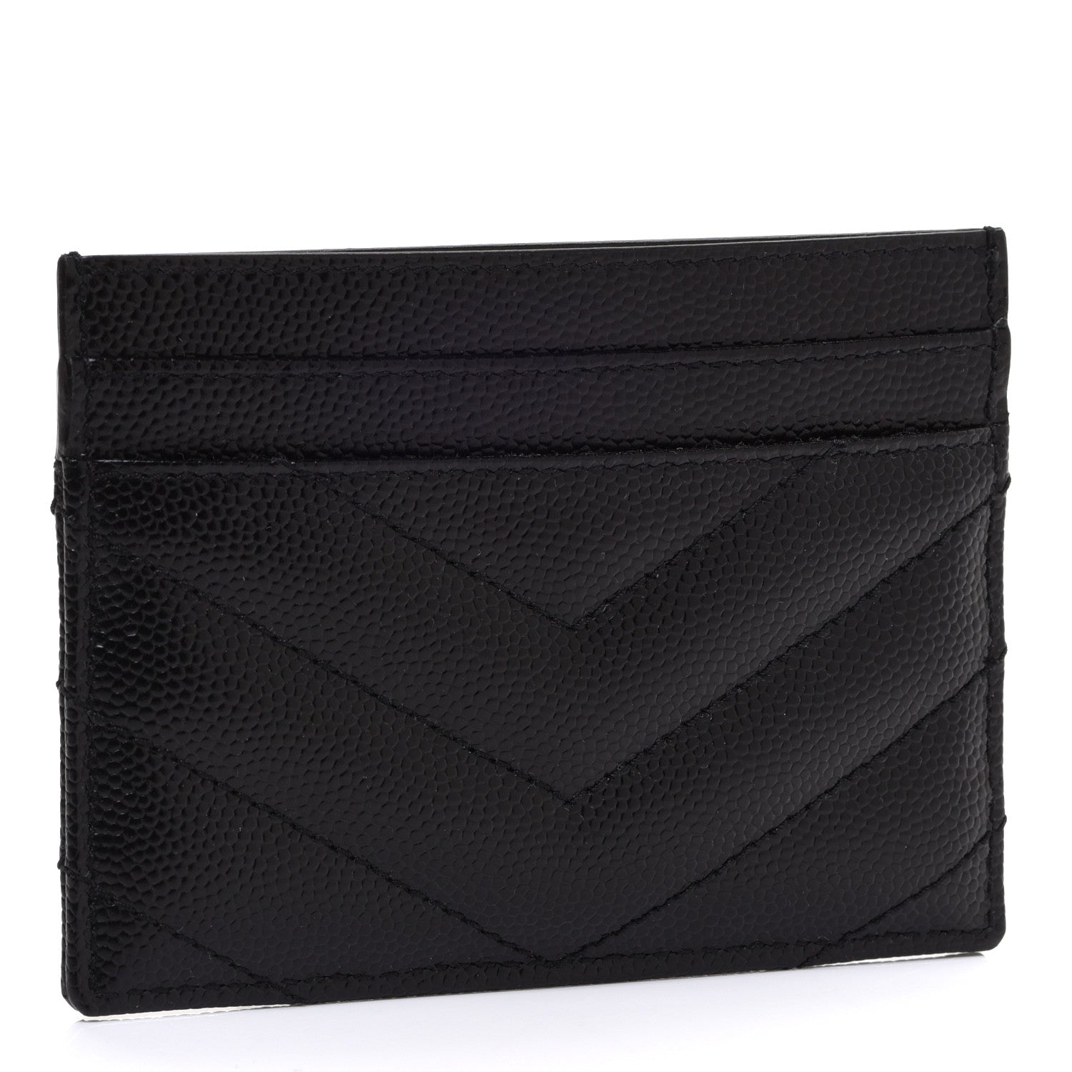 Saint Laurent Grain De Poudre Matelasse Chevron Monogram Credit Card Case Black 3 of 8