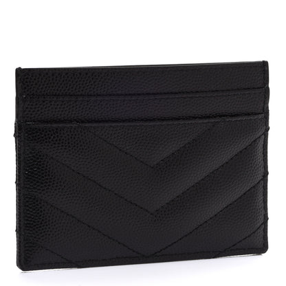 Saint Laurent Grain De Poudre Matelasse Chevron Monogram Credit Card Case Black 3 of 8