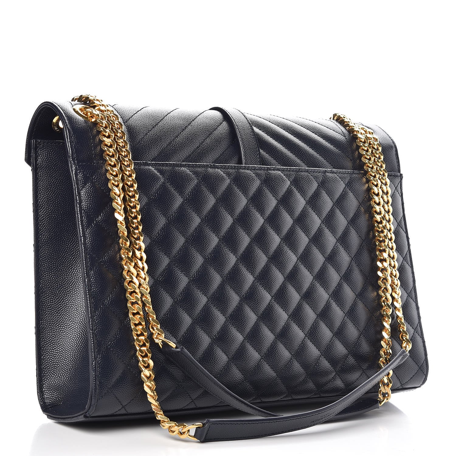 Saint Laurent Grain De Poudre Mixed Matelasse Large Triquilt Monogram Satchel Deep Marine 3 of 8