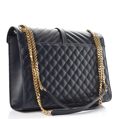 Saint Laurent Grain De Poudre Mixed Matelasse Large Triquilt Monogram Satchel Deep Marine 3 of 8