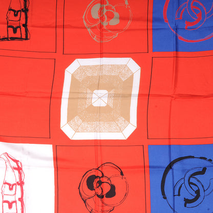 Chanel Silk CC Symbols Scarf Blue Red 1 of 5
