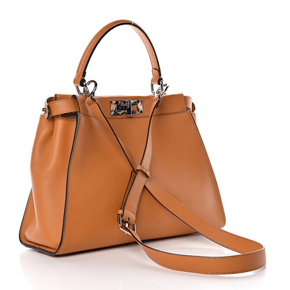 Fendi Vitello Seta Shiny Nappa Plexiglass Granite Medium Peekaboo Iconic Satchel Ginger Latte 4 of 14