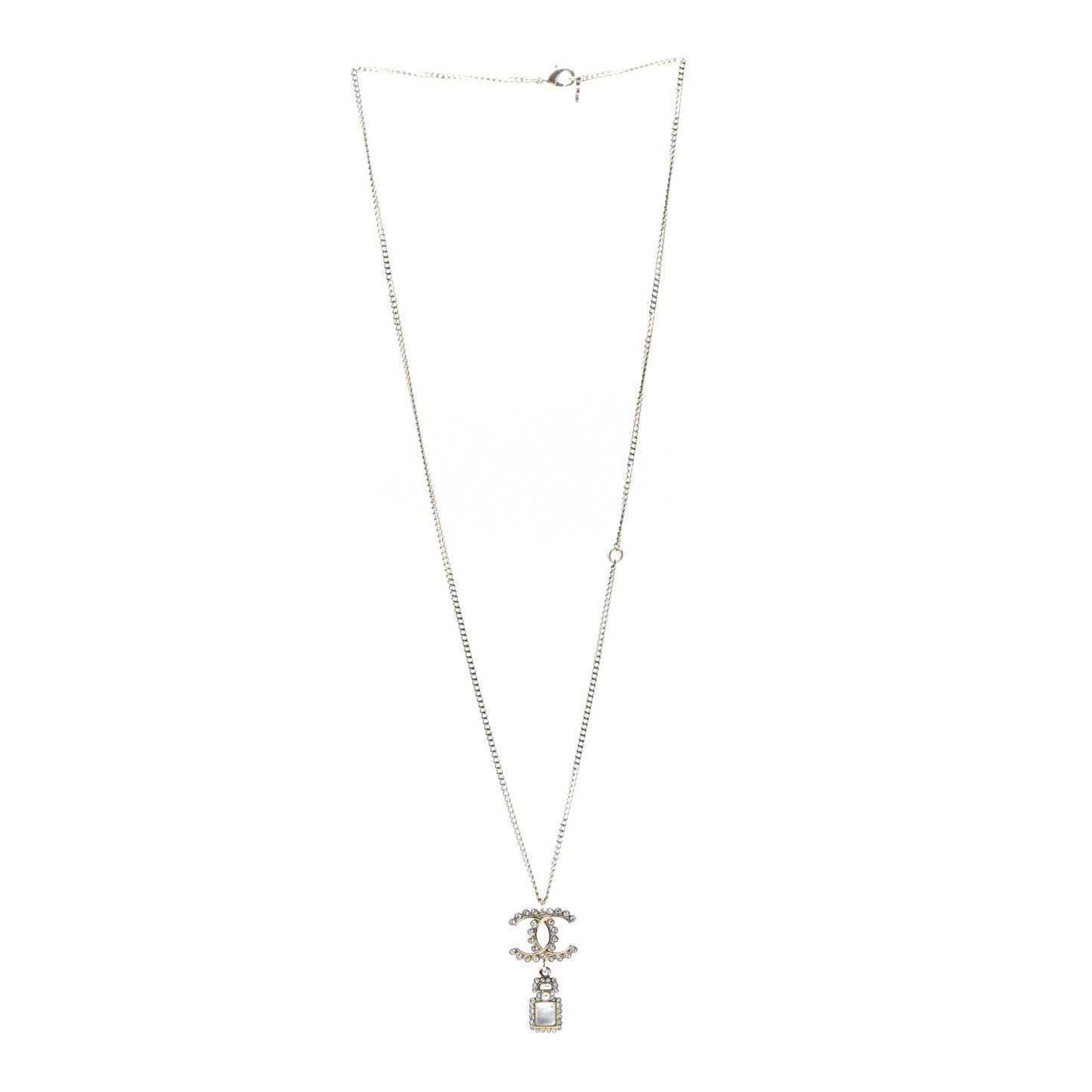 Crystal Pearl CC Necklace Pearly White Gold