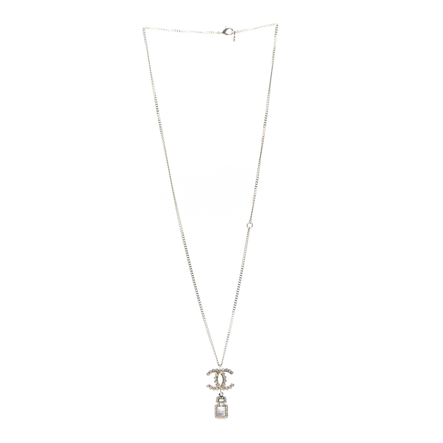 Chanel Crystal Pearl CC Necklace Pearly White Gold 3 of 6