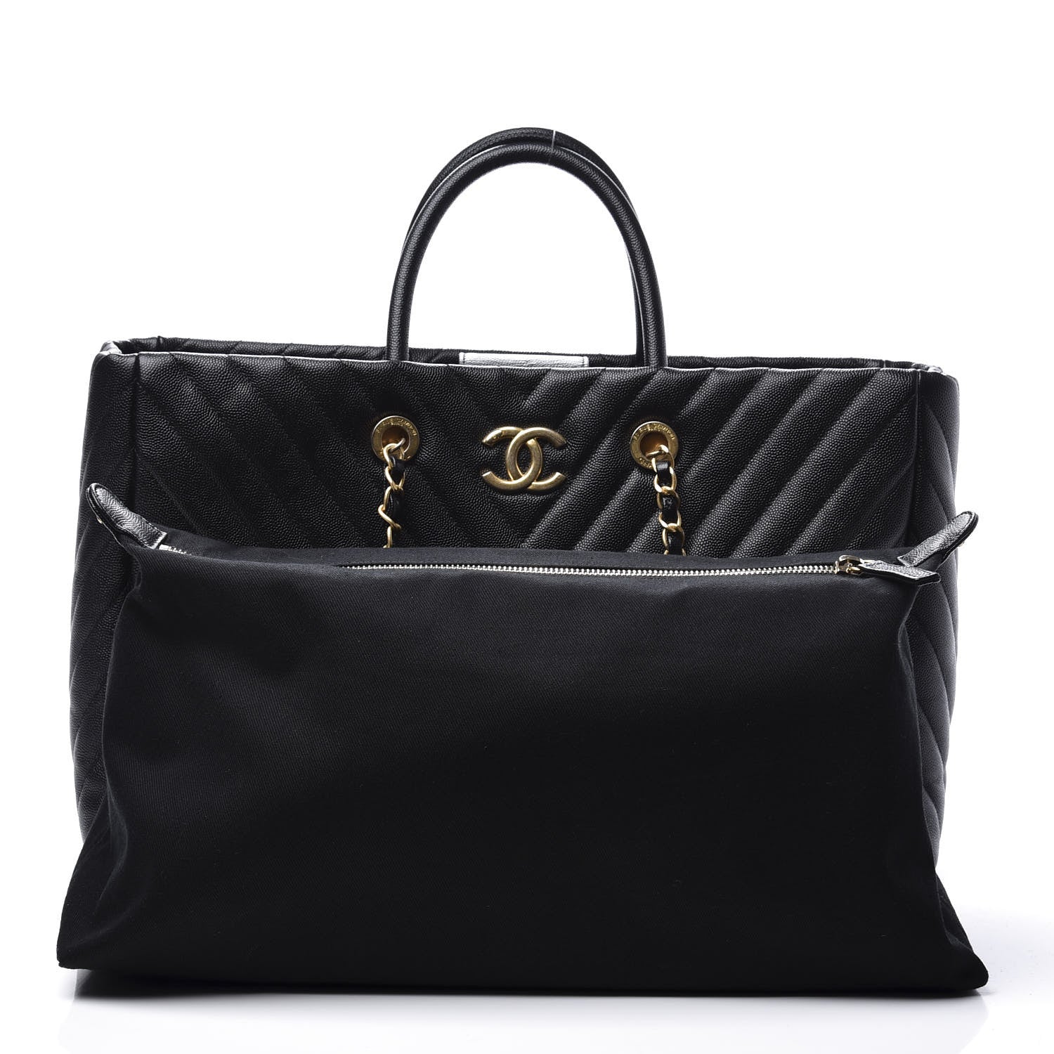 Chanel Caviar Chevron Quilted Coco Handle Shopping Tote Black 2 of 14