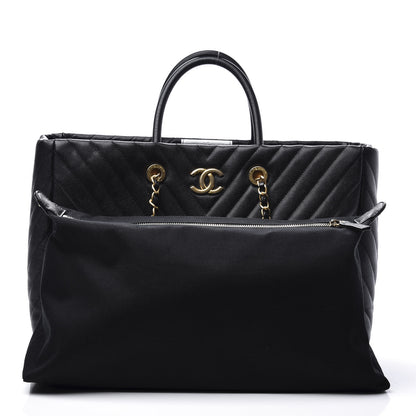Chanel Caviar Chevron Quilted Coco Handle Shopping Tote Black 2 of 14