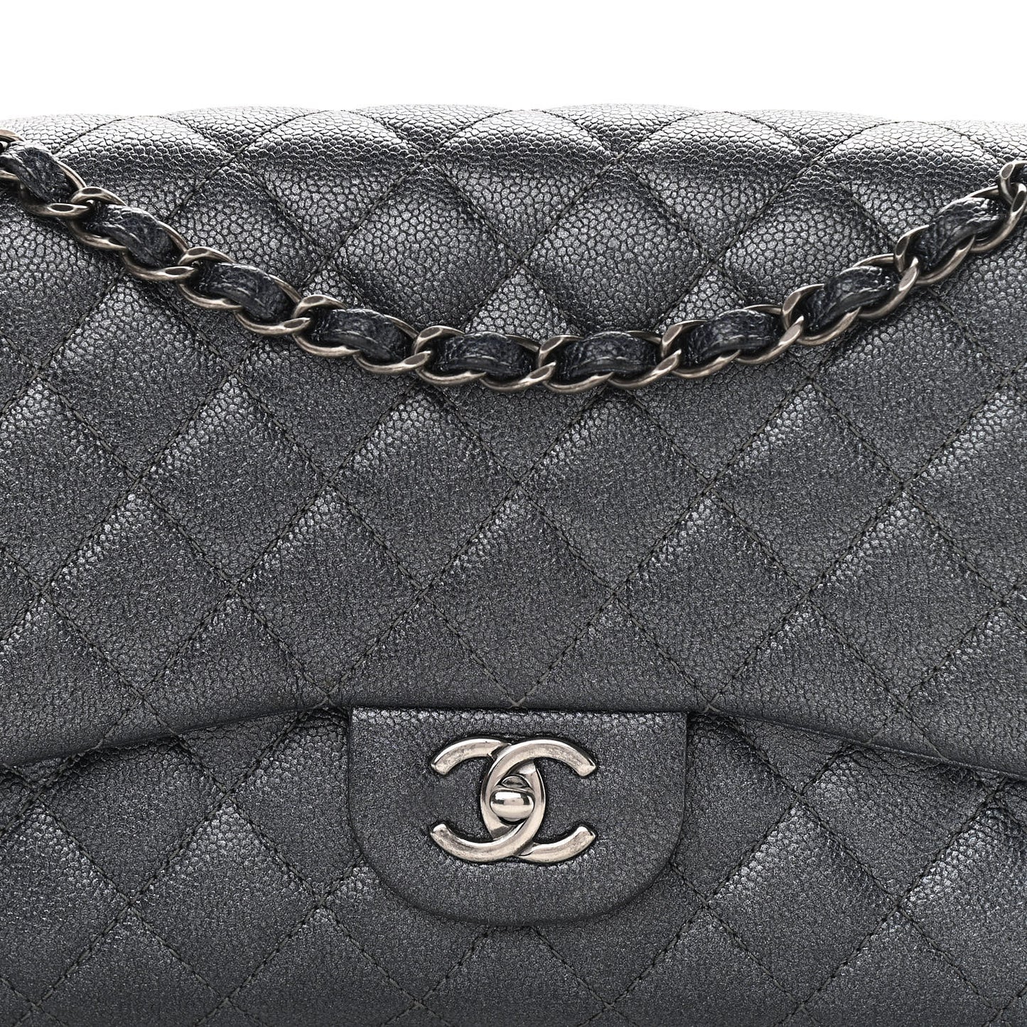 Metallic Caviar Quilted Jumbo Double Flap Dark Grey
