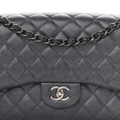 Chanel Metallic Caviar Quilted Jumbo Double Flap Dark Grey 8 of 16