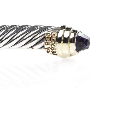 David Yurman Sterling Silver 14K Yellow Gold Amethyst 5mm Cable Classics Petite Color Bracelet 4 of 5