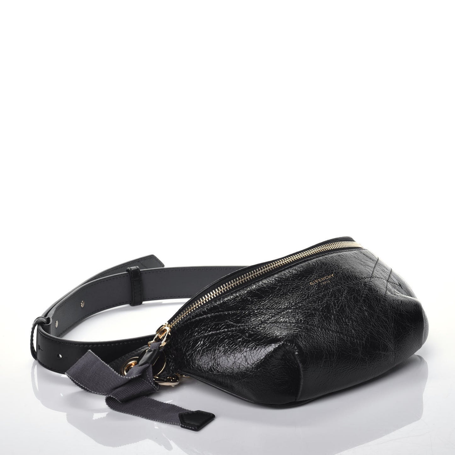 Crackle Calfskin ID Belt Bag Black