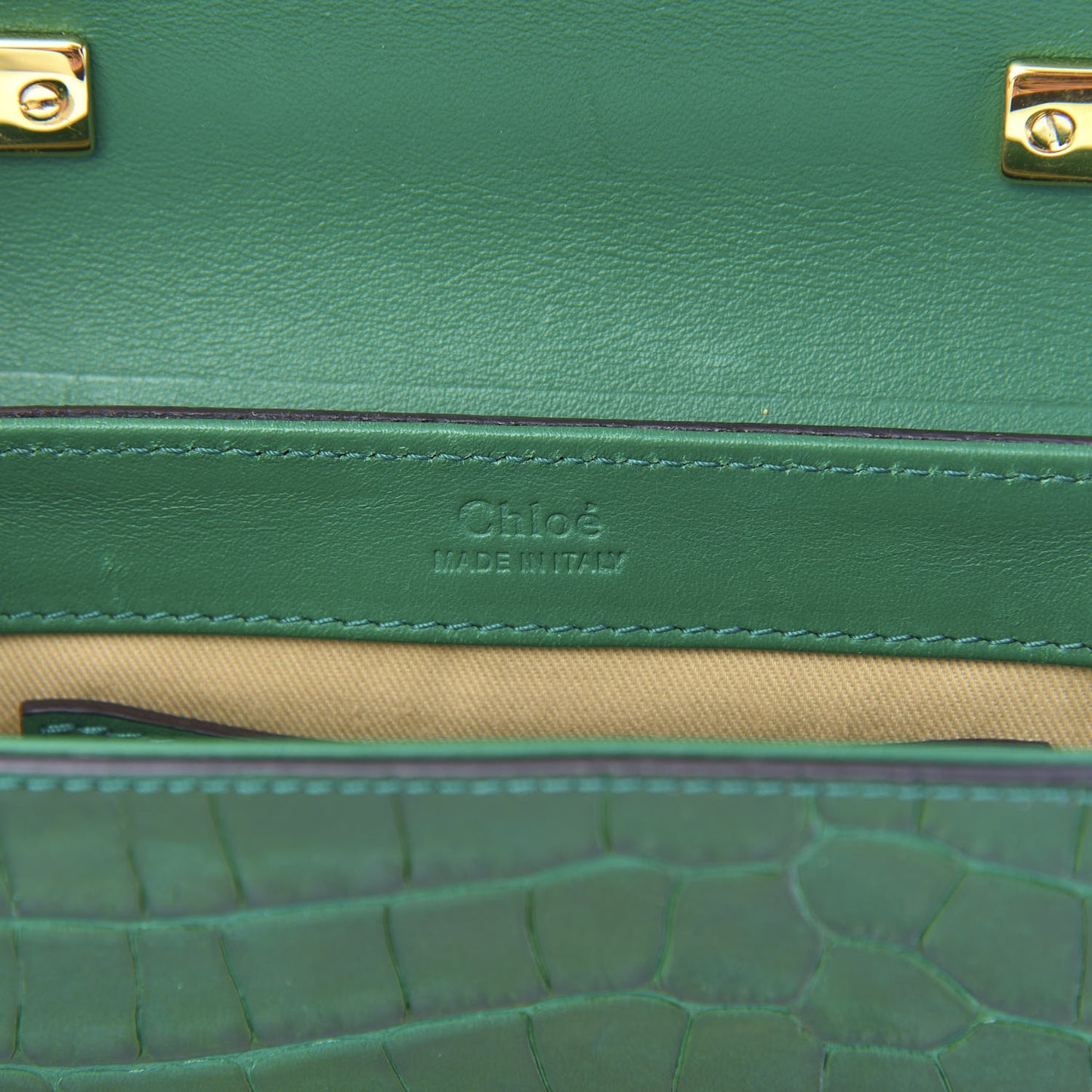 Calfskin Crocodile Embossed Mini C Double Carry Woodsy Green
