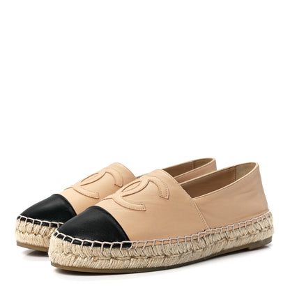 Chanel Lambskin CC Espadrilles 36 Beige Black 3 of 10