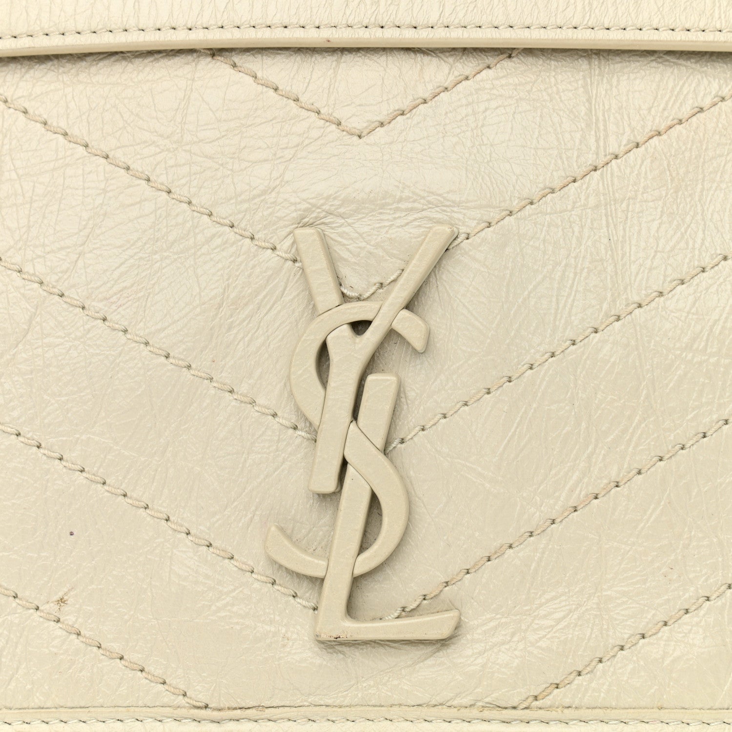 Saint Laurent Crinkled Calfskin Matelasse Monogram Medium Niki Chain Satchel Ivory 9 of 13