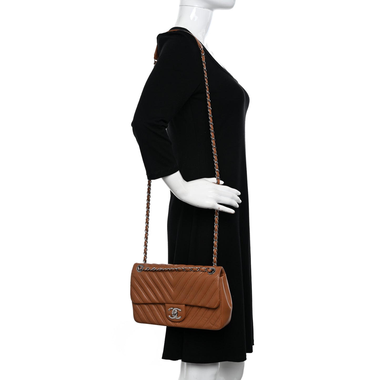 Lambskin Chevron Double Stitch Medium Single Flap Brown