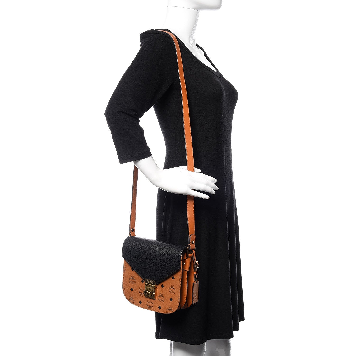MCM Visetos Calfskin Small Patricia Crossbody Bag Cognac Black 2 of 10