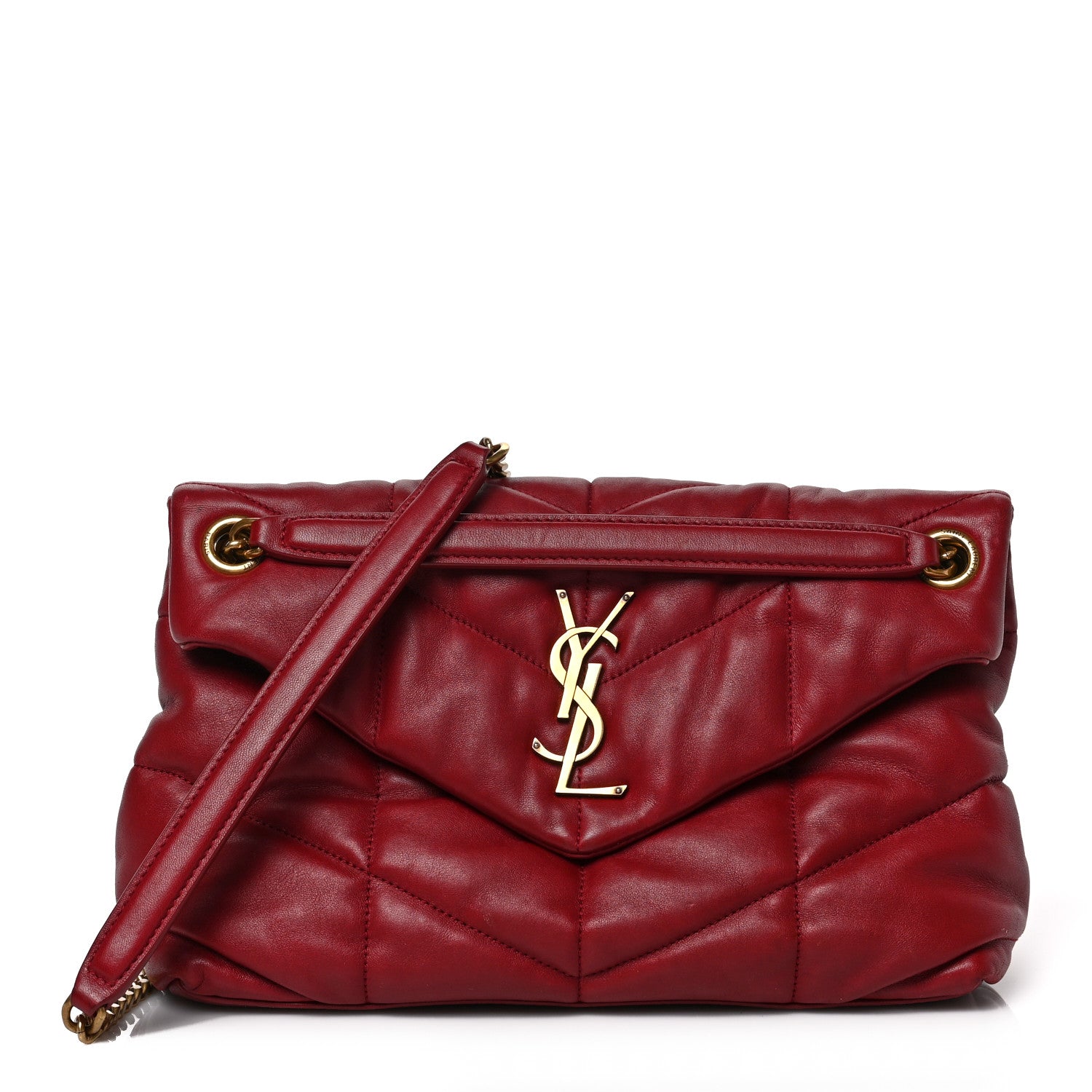 Saint Laurent Lambskin Quilted Small Loulou Puffer Monogram Chain Satchel Red 1 of 9