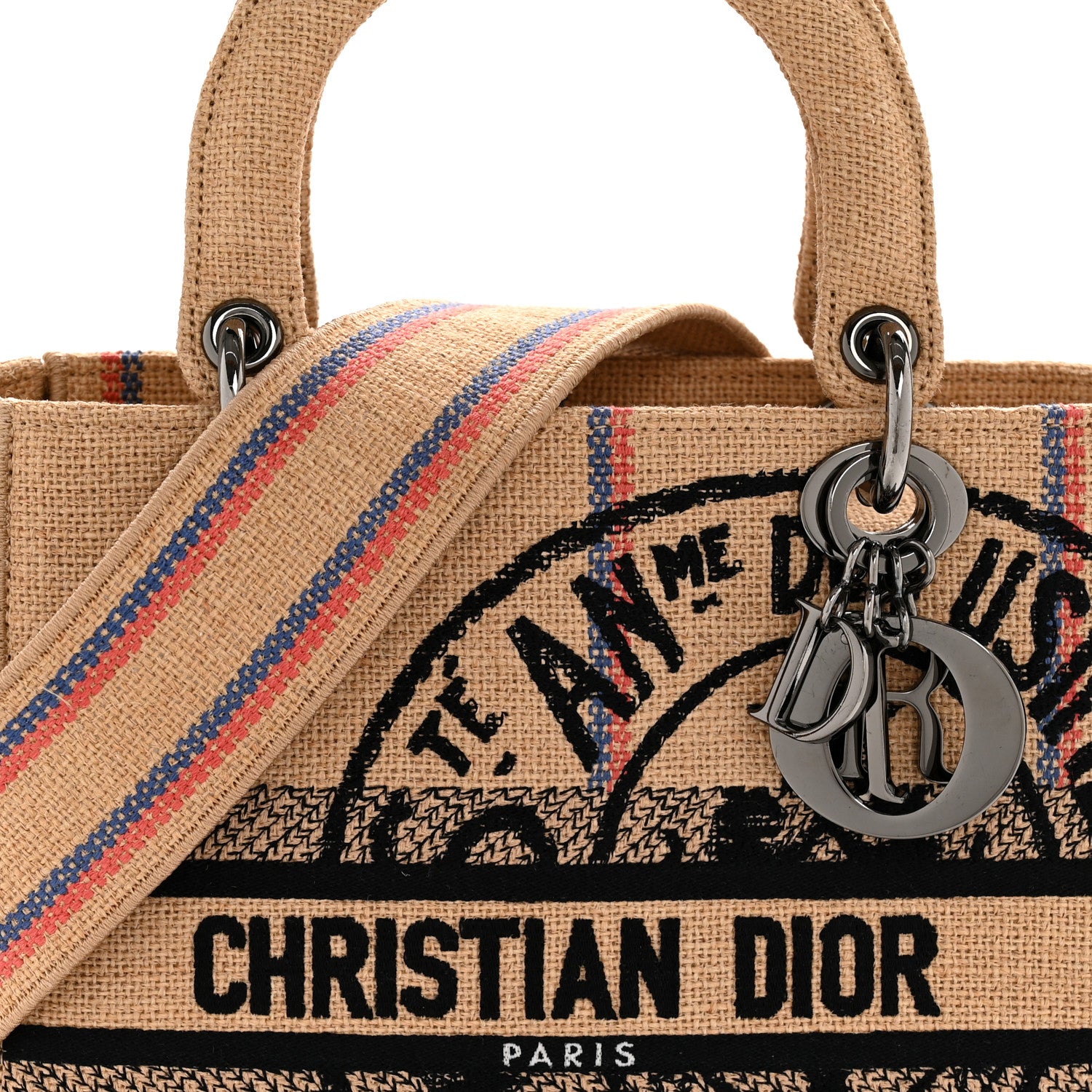 Christian Dior Canvas Jute Embroidered Medium Lady D-Lite Beige Multicolor 8 of 12