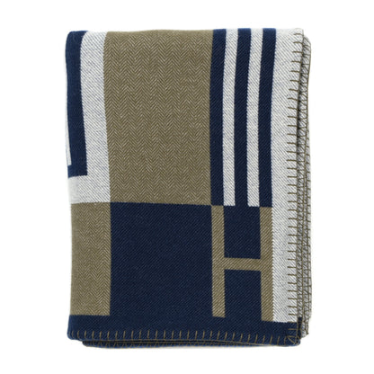 Hermes Wool Cashmere Ithaque Blanket Marine Kaki 1 of 3