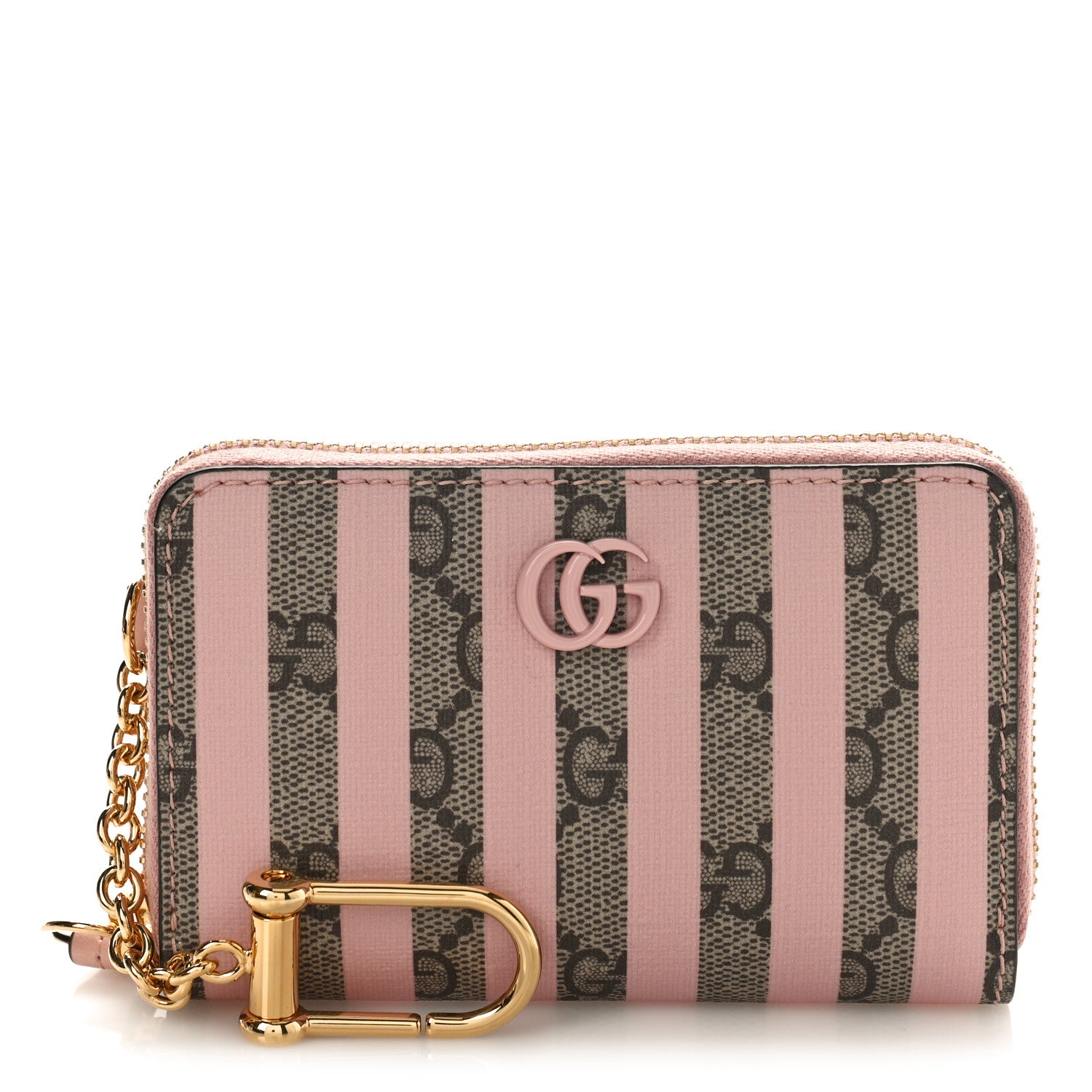 Gucci GG Supreme Monogram Vitello Eclipse Enamel Striped GG Key Card Case Beige Ebony Pink 1 of 9