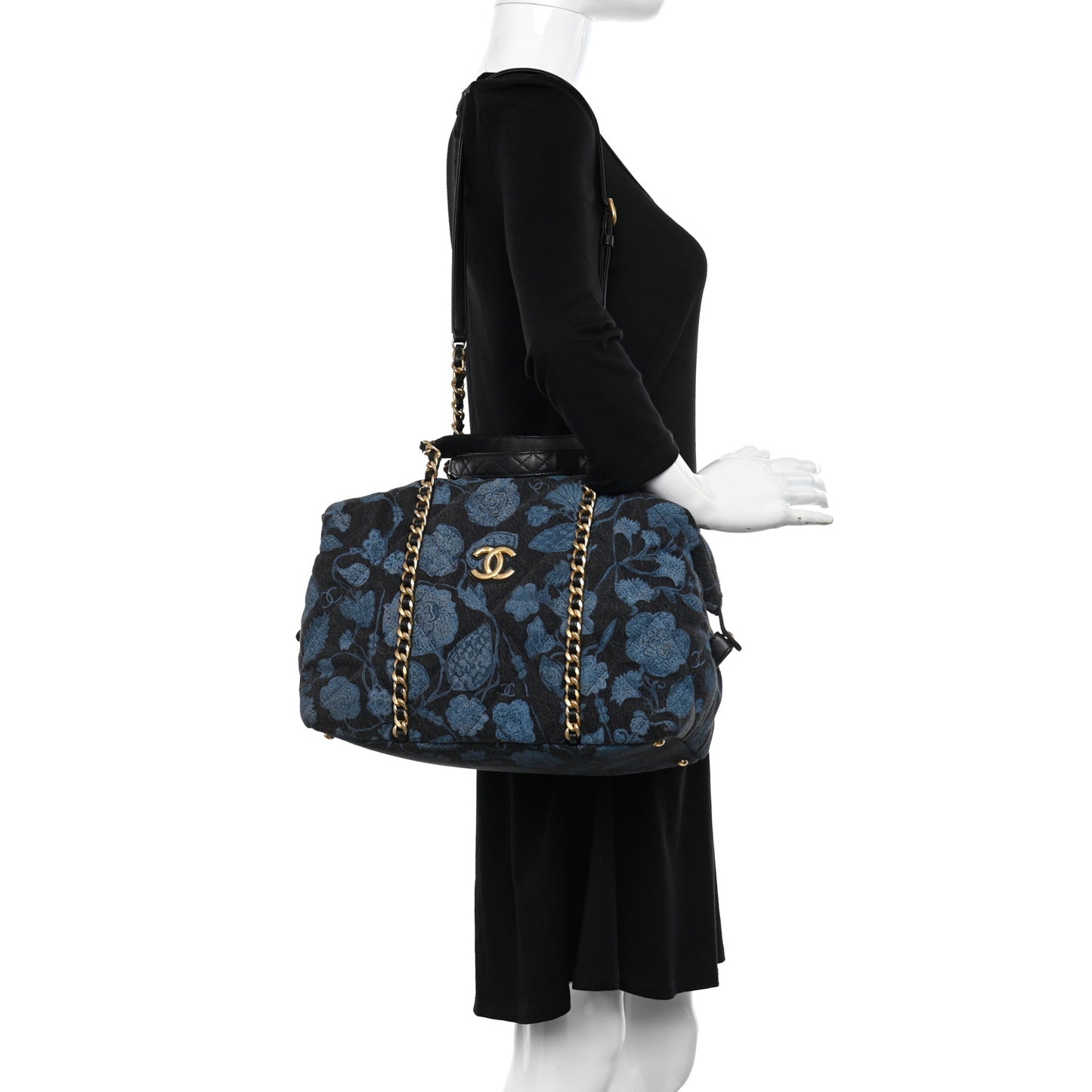 Denim Printed Destination Chenonceau Shoulder Bag Blue Black