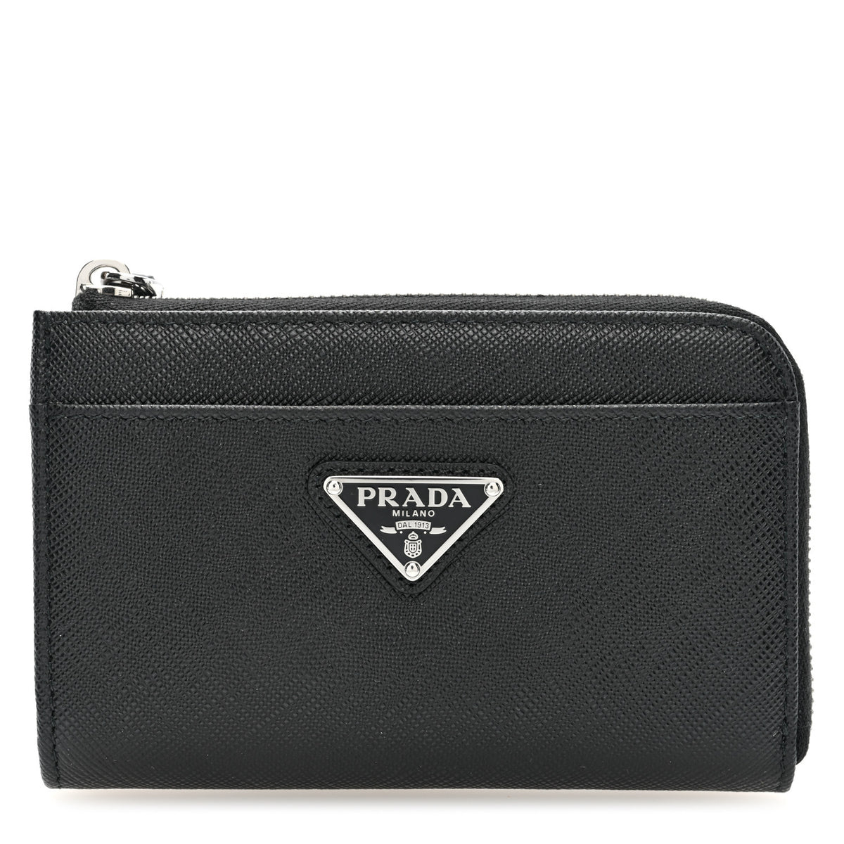 Prada Saffiano Triangle Zip Around Keychain Black 1 of 8