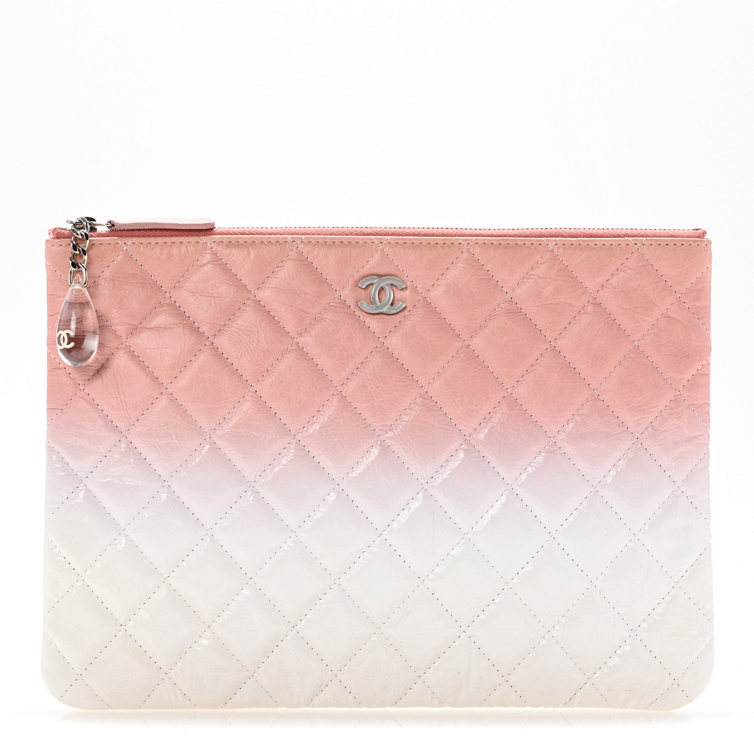 Chanel Ombre Patent Calfskin Quilted Medium Cosmetic Case Pink White 1 of 9