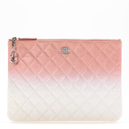 Chanel Ombre Patent Calfskin Quilted Medium Cosmetic Case Pink White 1 of 9
