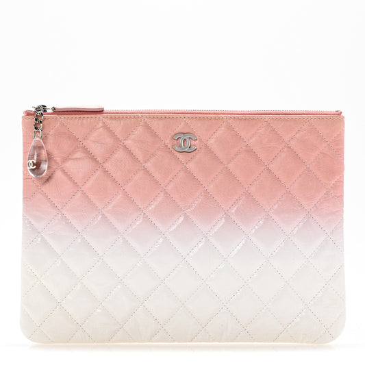 Ombre Patent Calfskin Quilted Medium Cosmetic Case Pink White