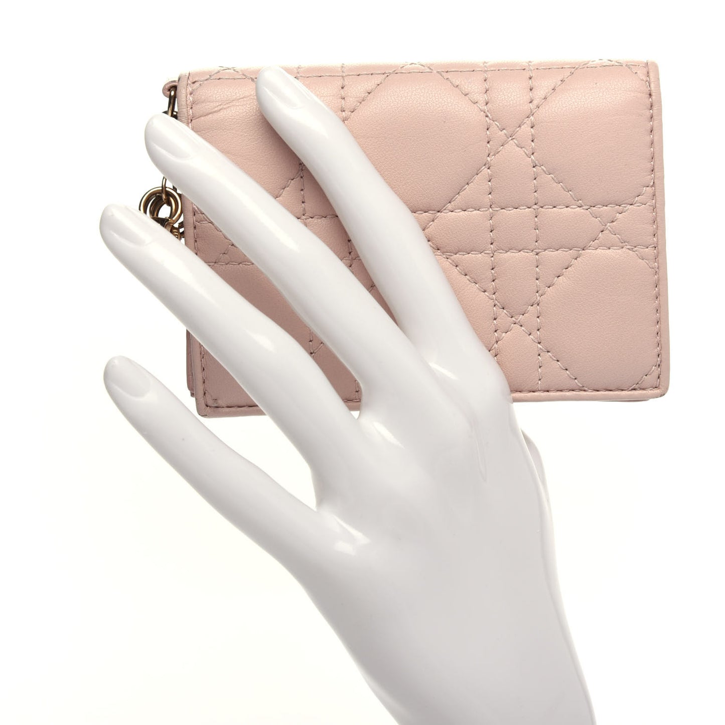 Lambskin Cannage Small Lady Dior Flap Card Holder Light Pink