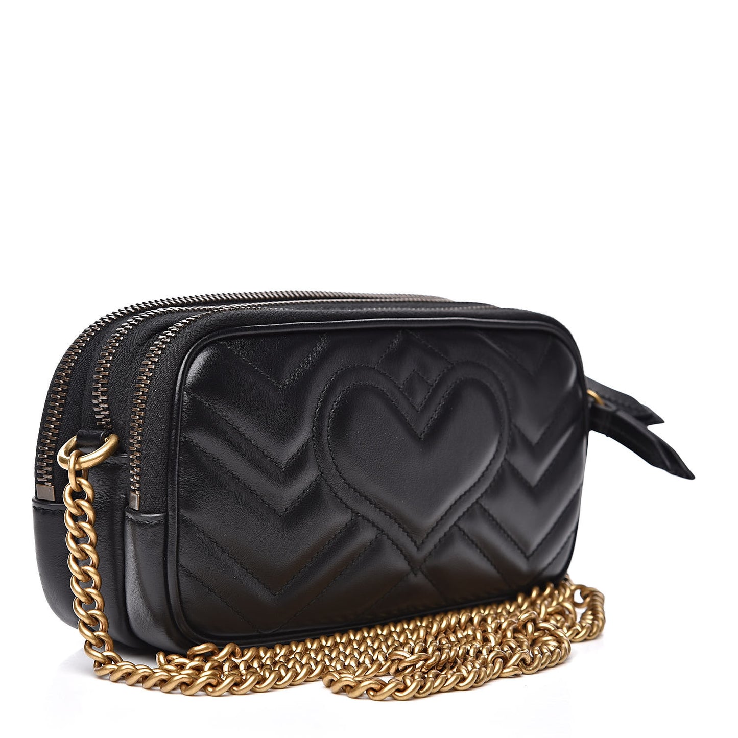 Calfskin Matelasse Mini GG Marmont Chain Crossbody Bag Black
