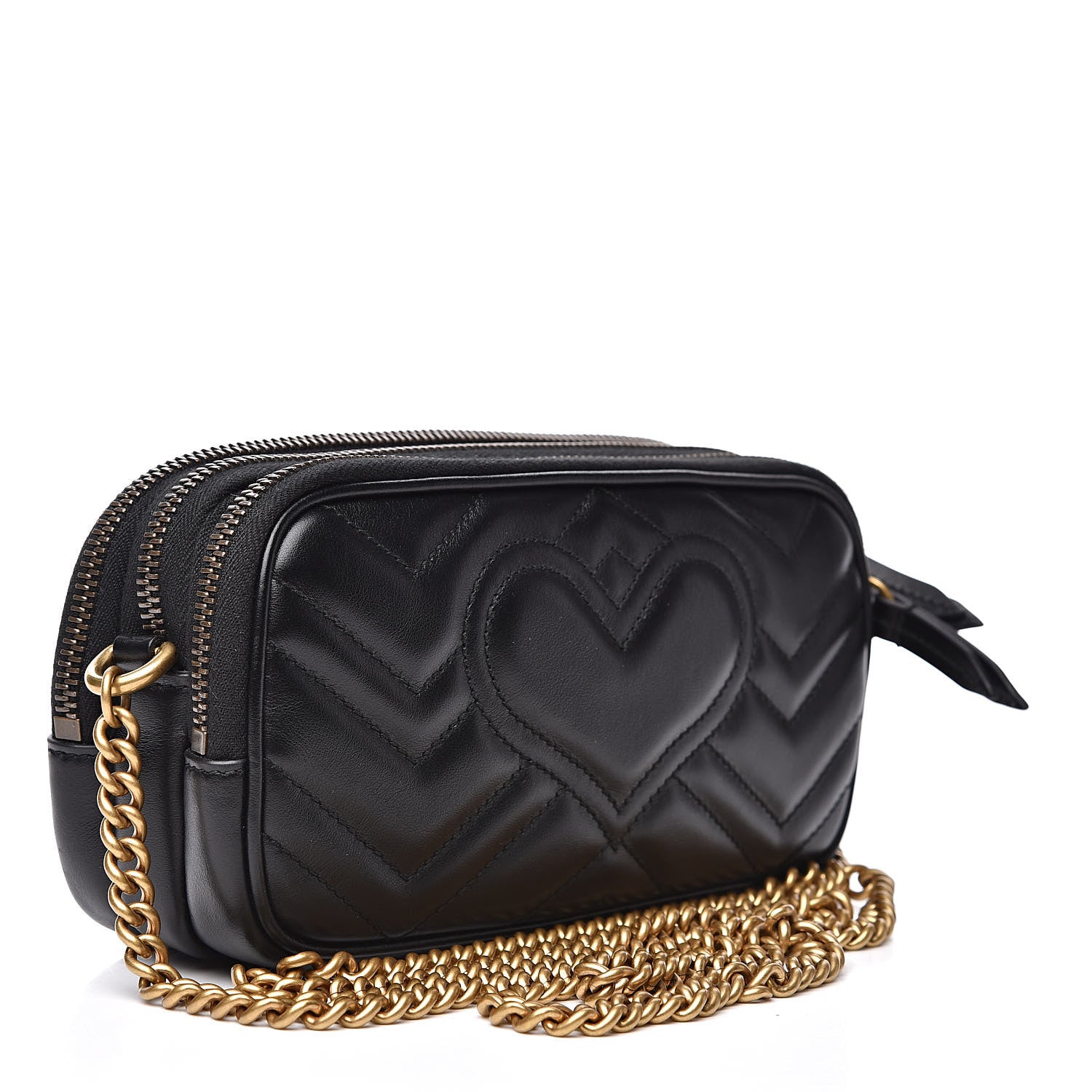 Gucci Calfskin Matelasse Mini GG Marmont Chain Crossbody Bag Black 3 of 12