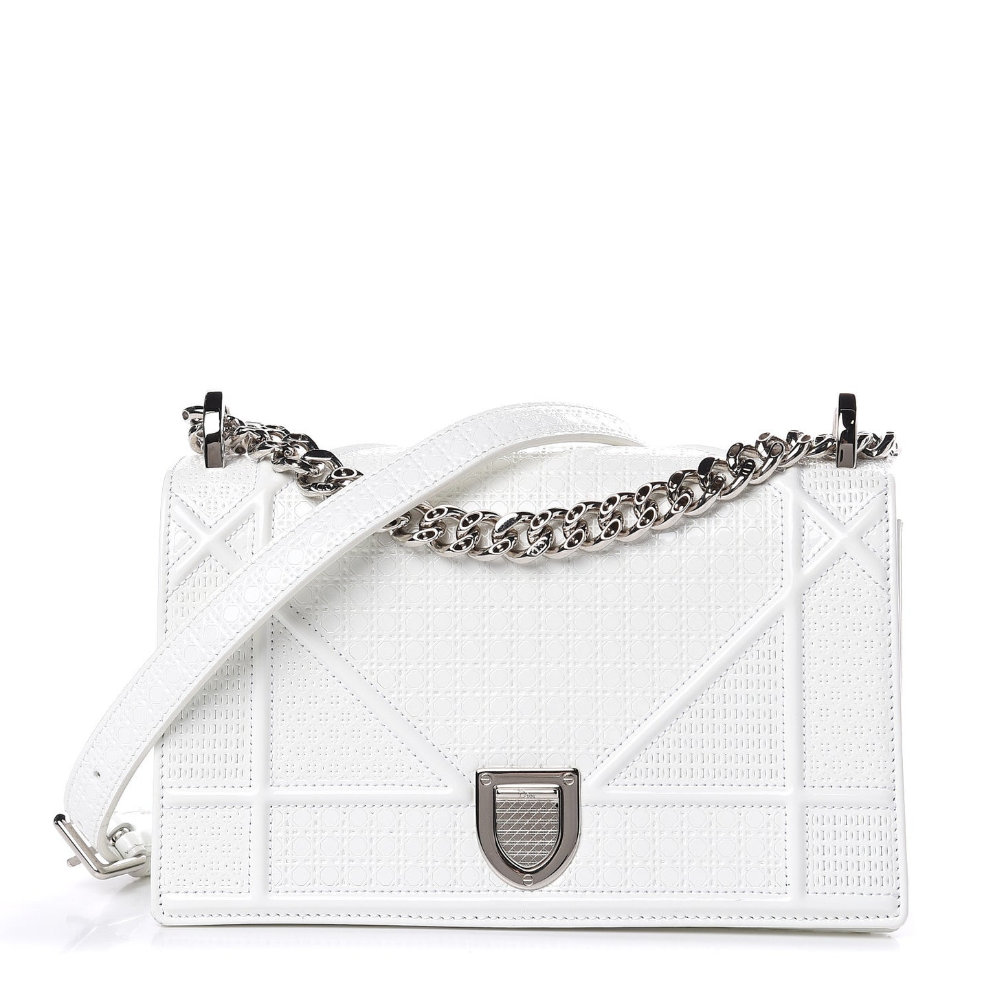 Patent Micro-Cannage Small Diorama Flap Bag White