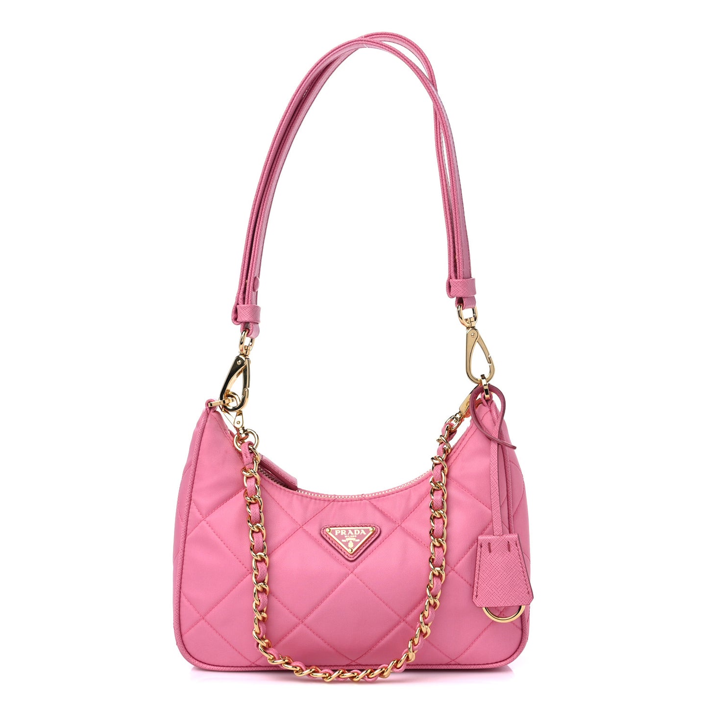 Re-Nylon Saffiano Stitched Mini Re-Edition 1995 Chaine Shoulder Bag Begonia
